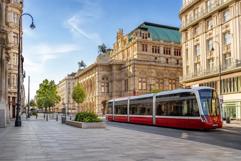 Vienna tram and historic buildings