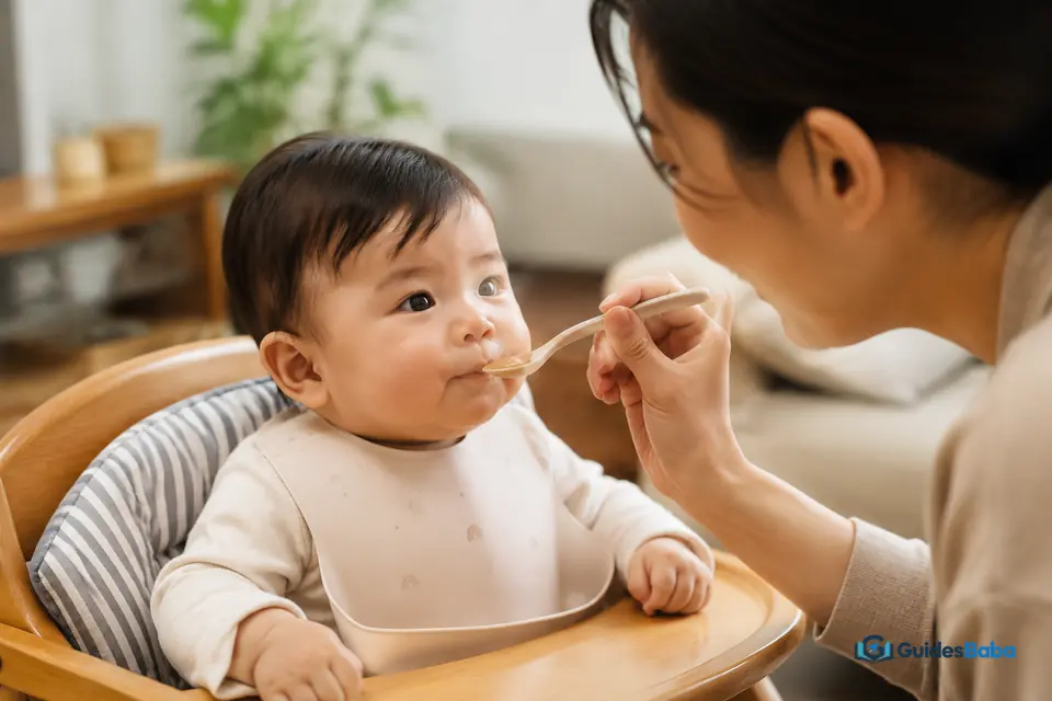 Gradually introducing solid foods to a baby