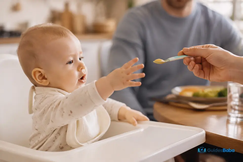Baby reaching toward food