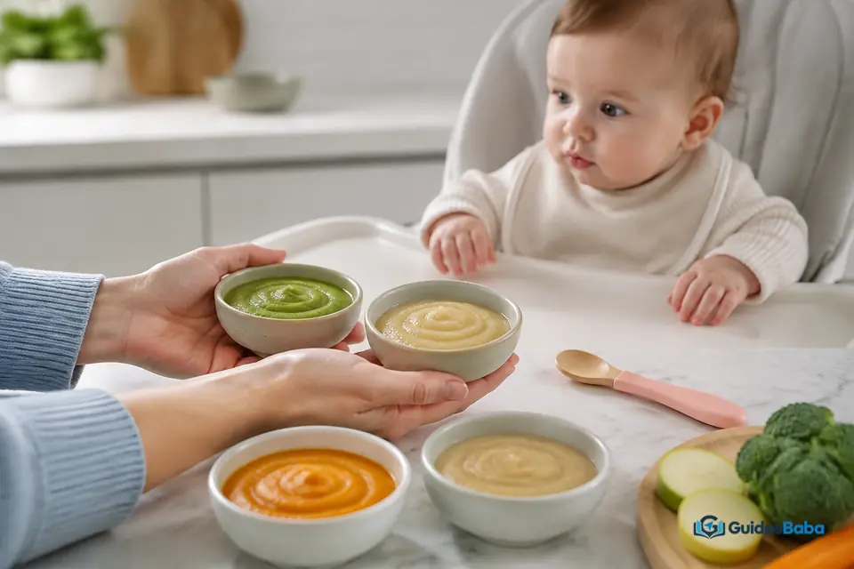A selection of nutritious first foods for babies