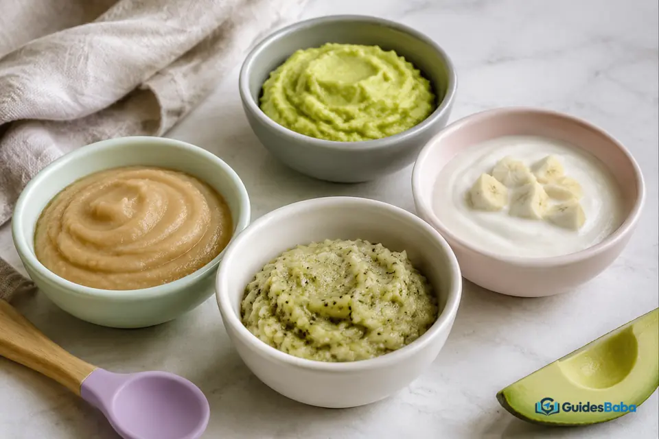 Avocado, banana, and yogurt first foods