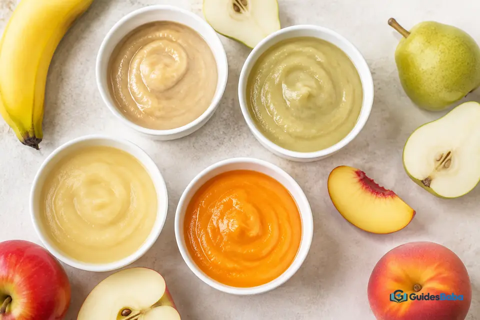 Smooth fruit purees for babies