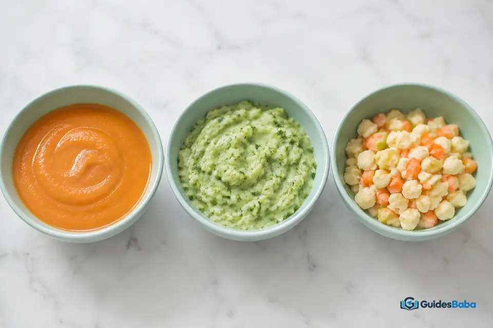 First foods prepared in varied baby-safe textures
