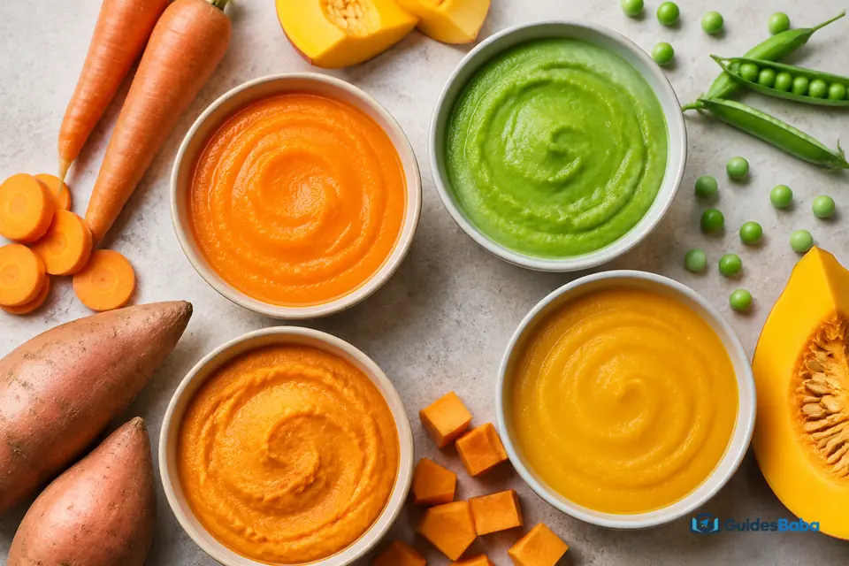 Colorful vegetable purees for babies