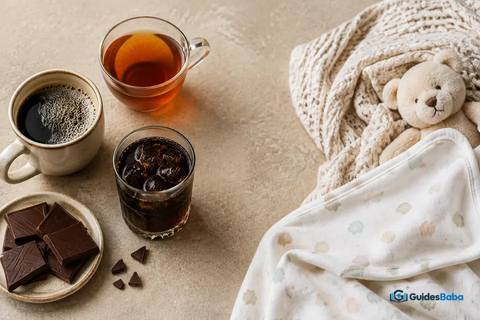 Common caffeine sources including coffee, tea, chocolate, and cola