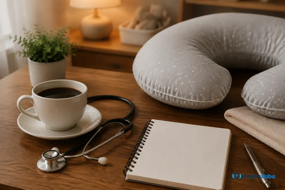 Coffee beside medical notes for breastfeeding guidance