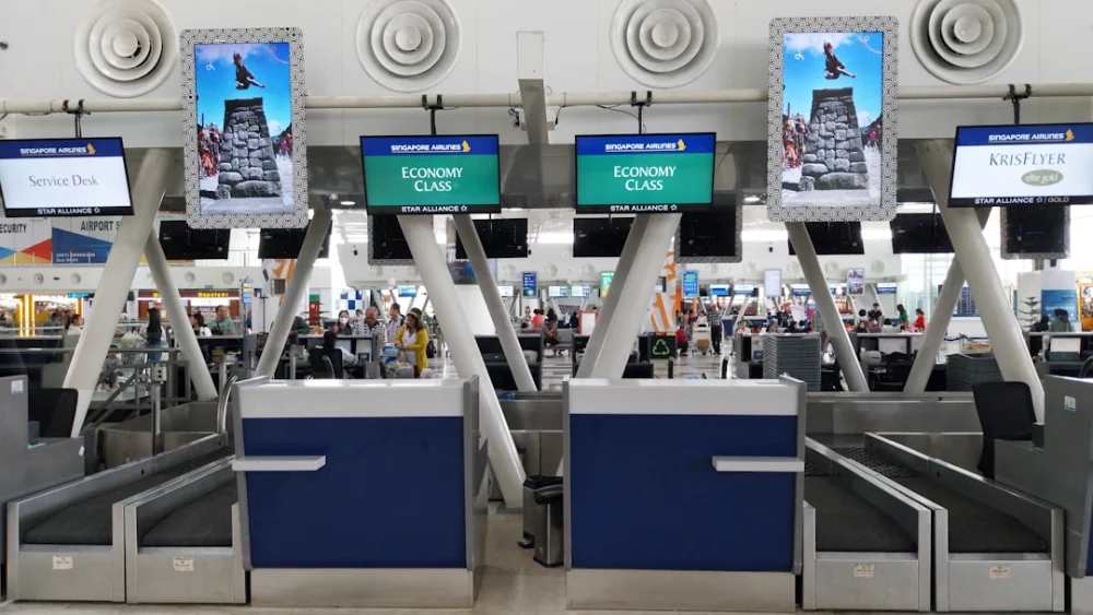 A row of turns at an airport terminal