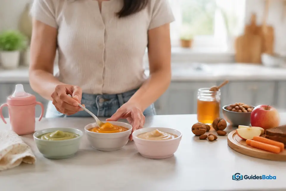 Parent preparing safe foods for a baby