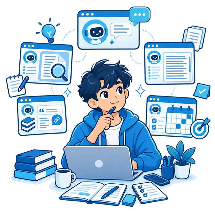 student comparing five free AI assistants