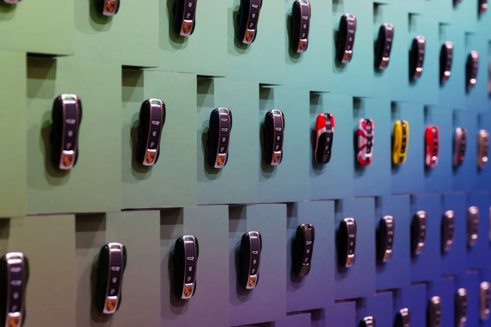 Many small electronic devices mounted on a wall