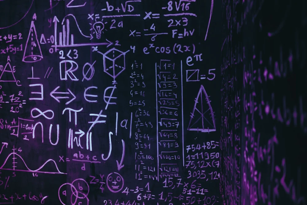 Blackboard with complex mathematical formulas and symbols