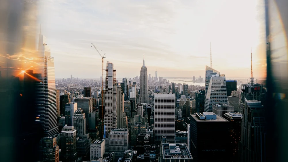 New york city skyline at sunset with empire state building