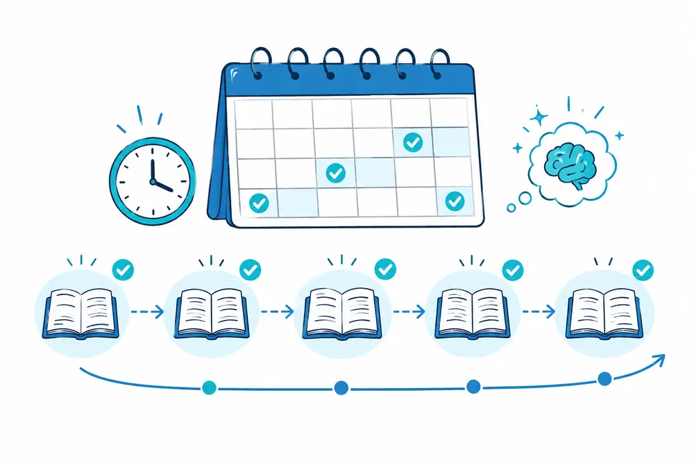 Calendar showing study guide reviews spread across several learning sessions