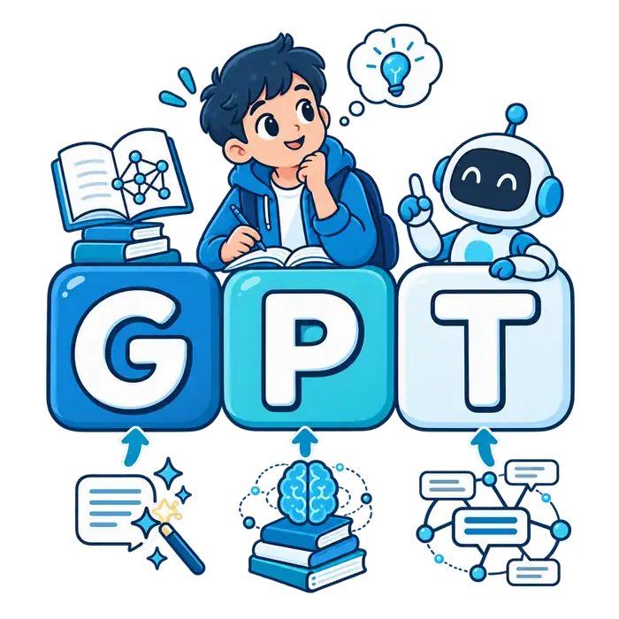 letters G P T with simple concept icons and no extra text