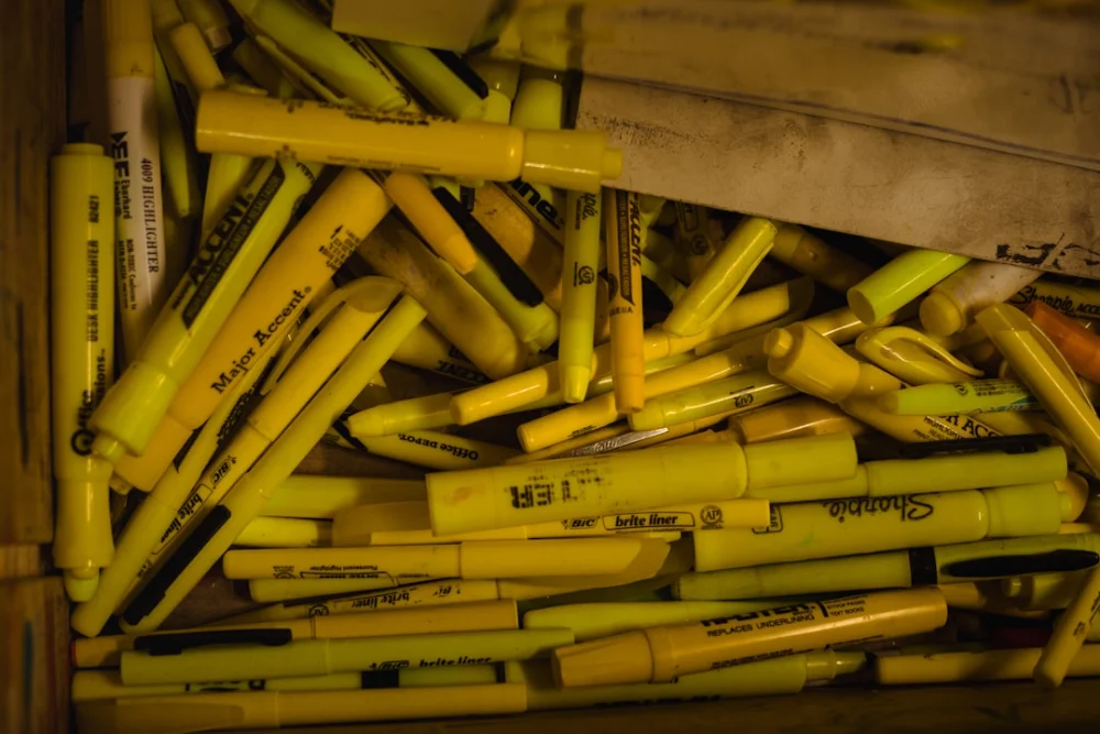 Pile of yellow highlighters