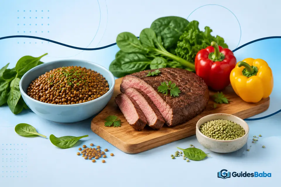 A variety of iron-containing foods