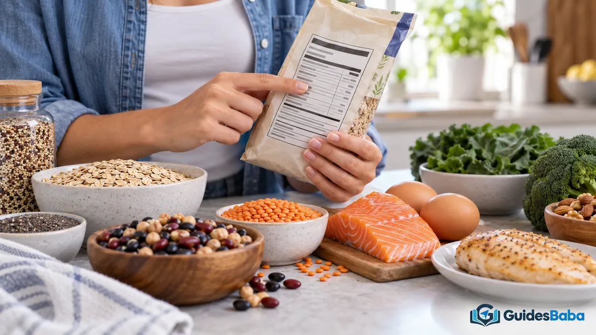 check first nutrition label: fiber and protein