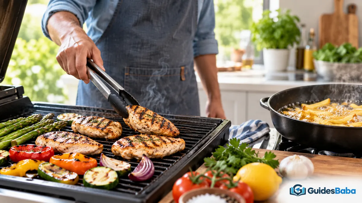 grilling healthier than frying: avoid charring