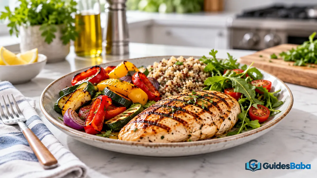 grilling healthier than frying: balanced grilled plate
