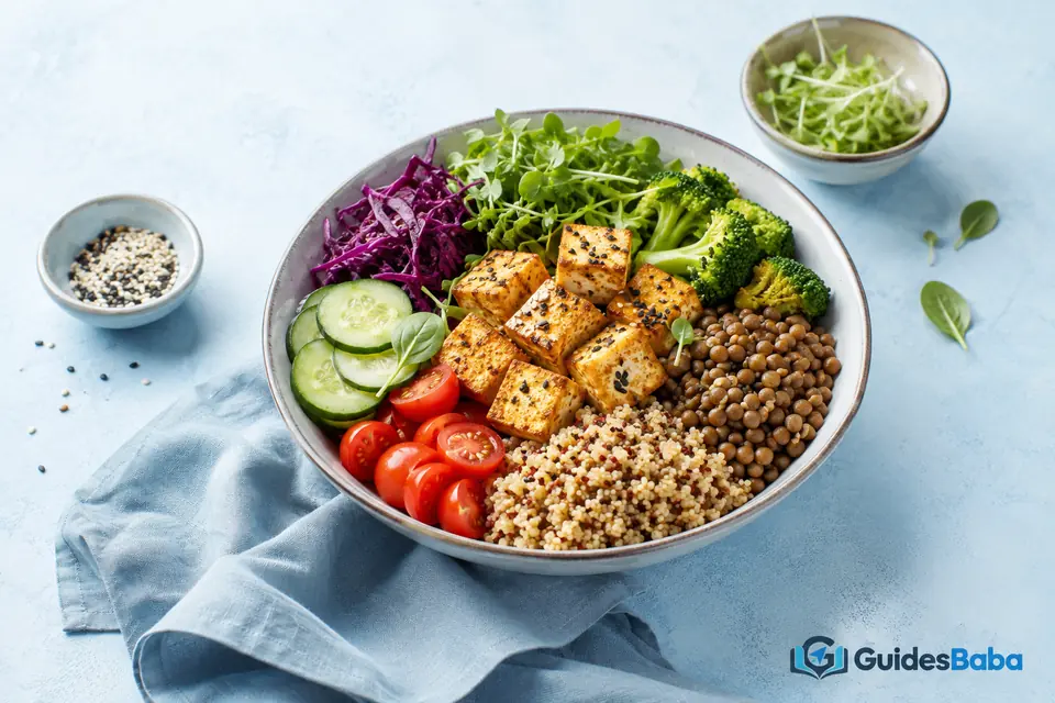 Colorful plant-based protein foods
