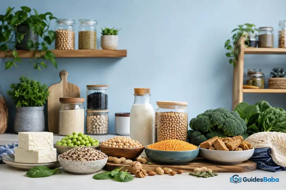 A variety of plant-based protein foods