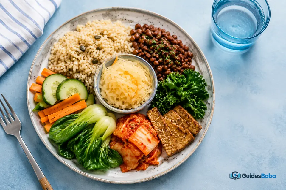 Balanced diet with probiotic and prebiotic foods