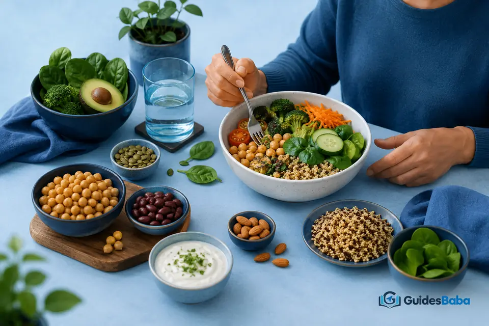 A varied selection of vegetarian foods