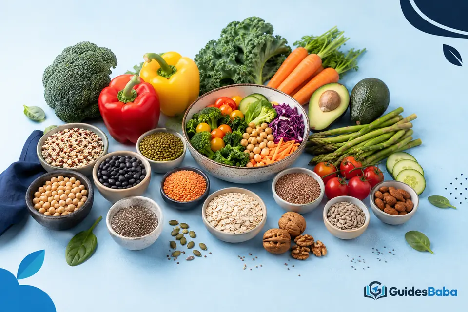 Vegetables, grains, beans, nuts and fruit shared by both diets